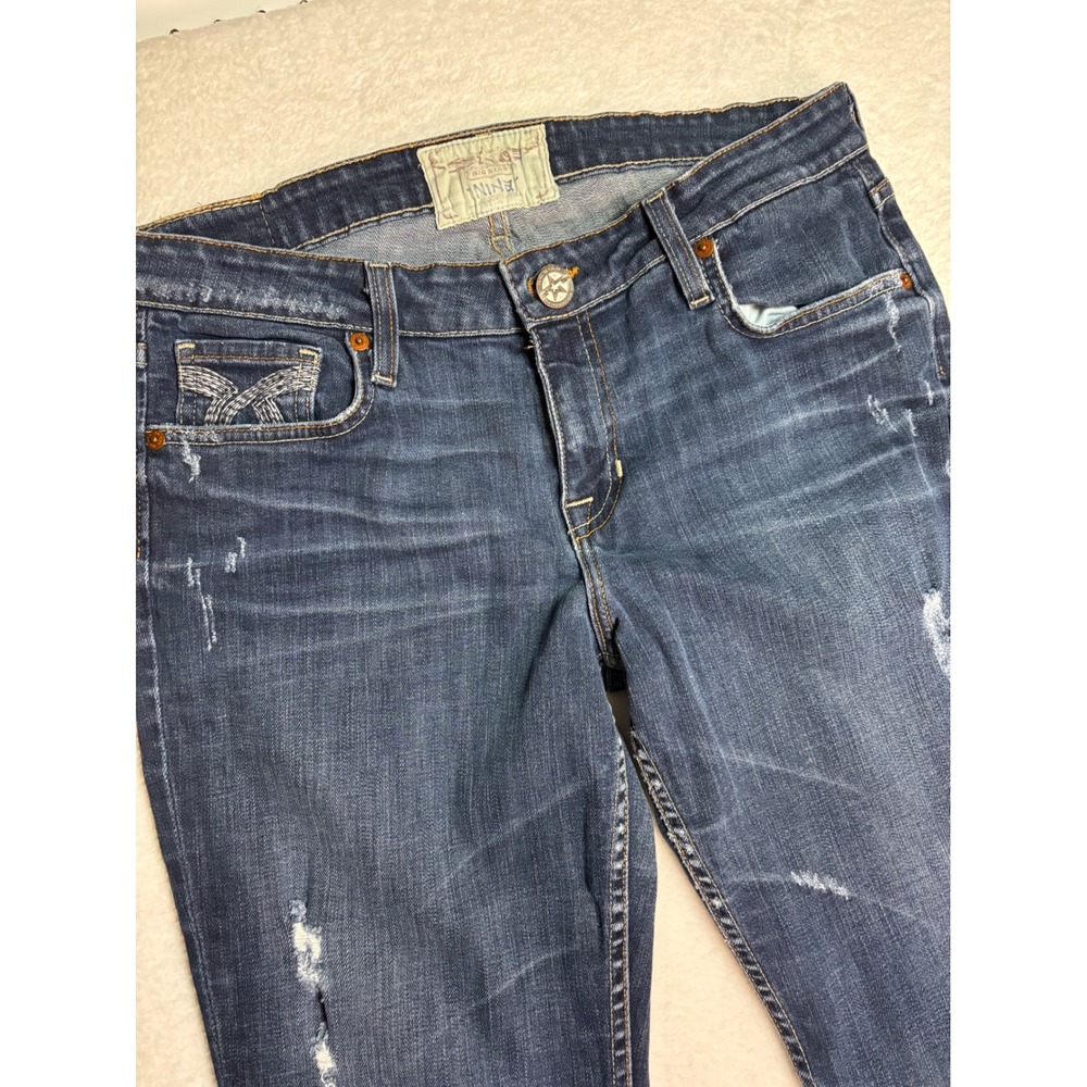 Big Star Nina Straight Leg Distressed Jeans Medium Wash Low Rise Women Denim